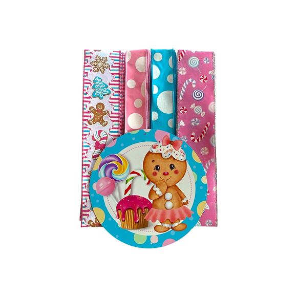 DIY Gingerbread Christmas Wreath Making Kit, Candy Sweets Sign Ribbon Bundle Set - Picture 1 of 4
